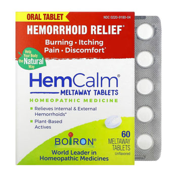Boiron, HemCalm Tablets, Hemorrhoid Relief, Unflavored, 60 Meltaway Tablets