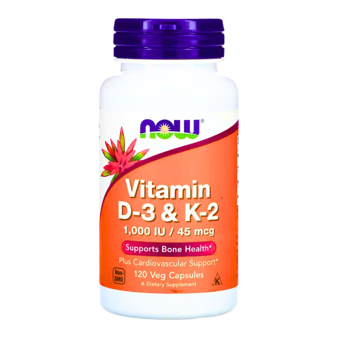 NOW Vitamin D-3 & K-2, 1,000 IU/45 mcg 120 Veg Capsules