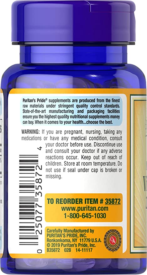 Puritan's Pride Vitamin D3 10000 IU Softgels, Yellow, 100 Count