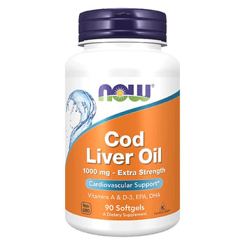 NOW Supplements, Cod Liver Oil, Extra Strength 1,000 mg with Vitamins A & D-3, EPA, DHA, 90 Softgels